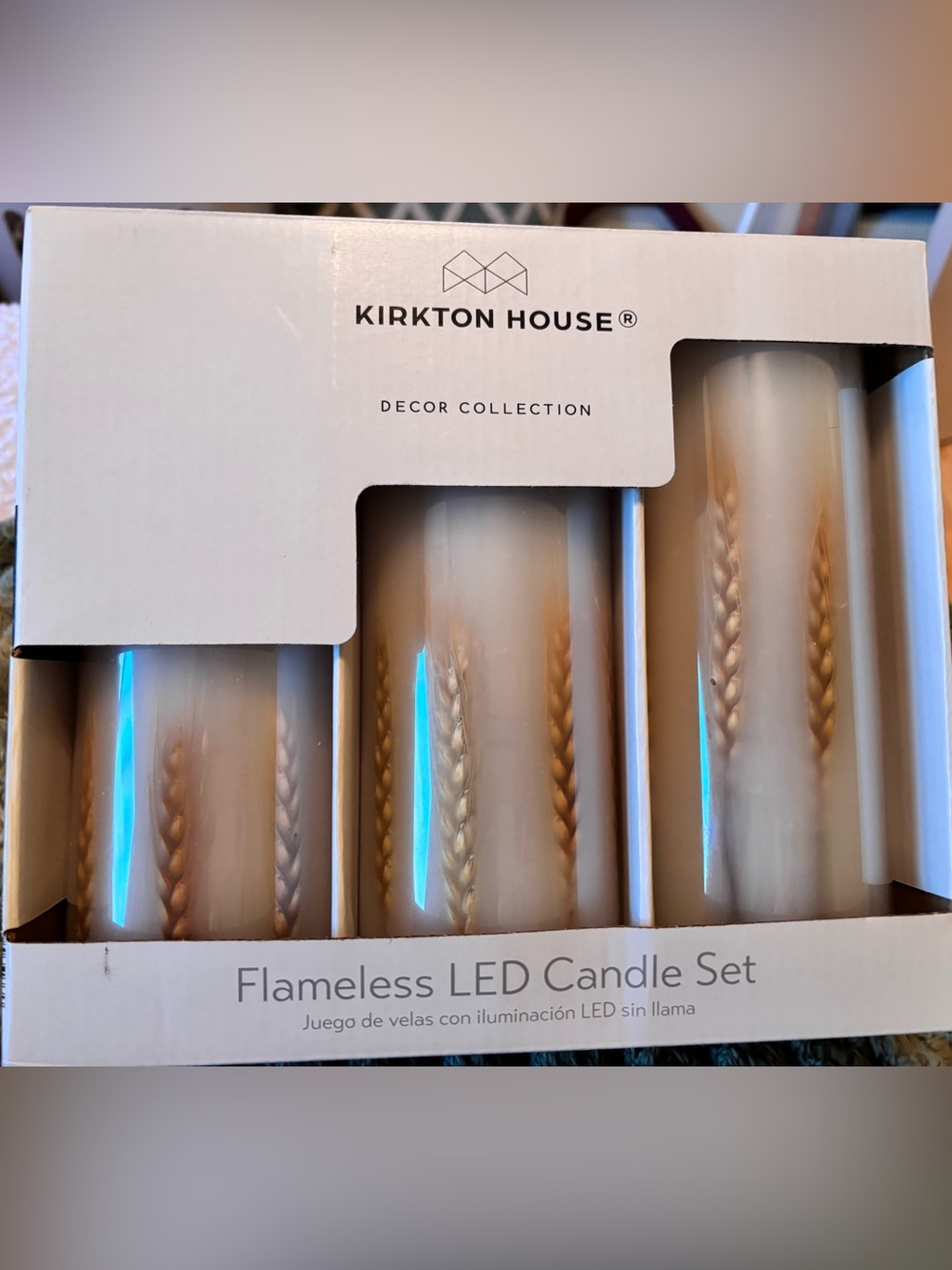 Kirkton House Cream Flameless LED Candle Set - Decorative Wheat Design